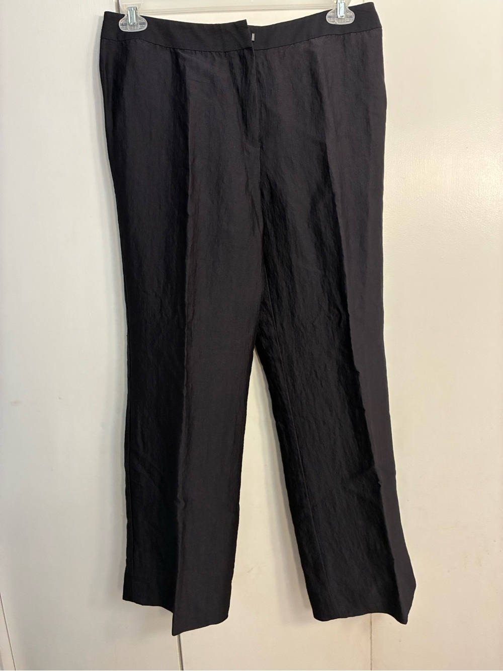 Lafayette 148 Silk Blend Pants Black StraightLeg Crinkle 12 Luxury Old Hollywood